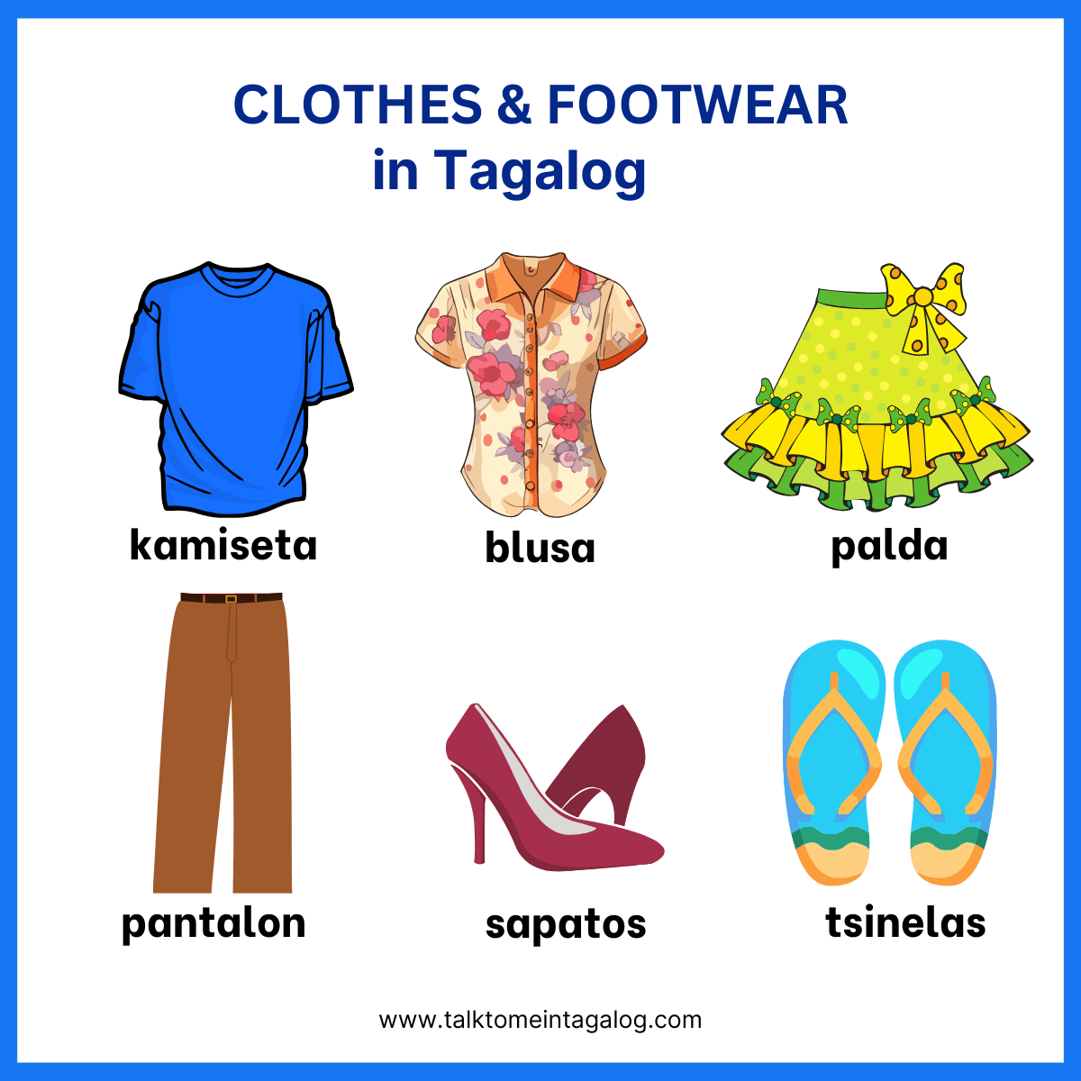 clothes and shoes with Tagalog words