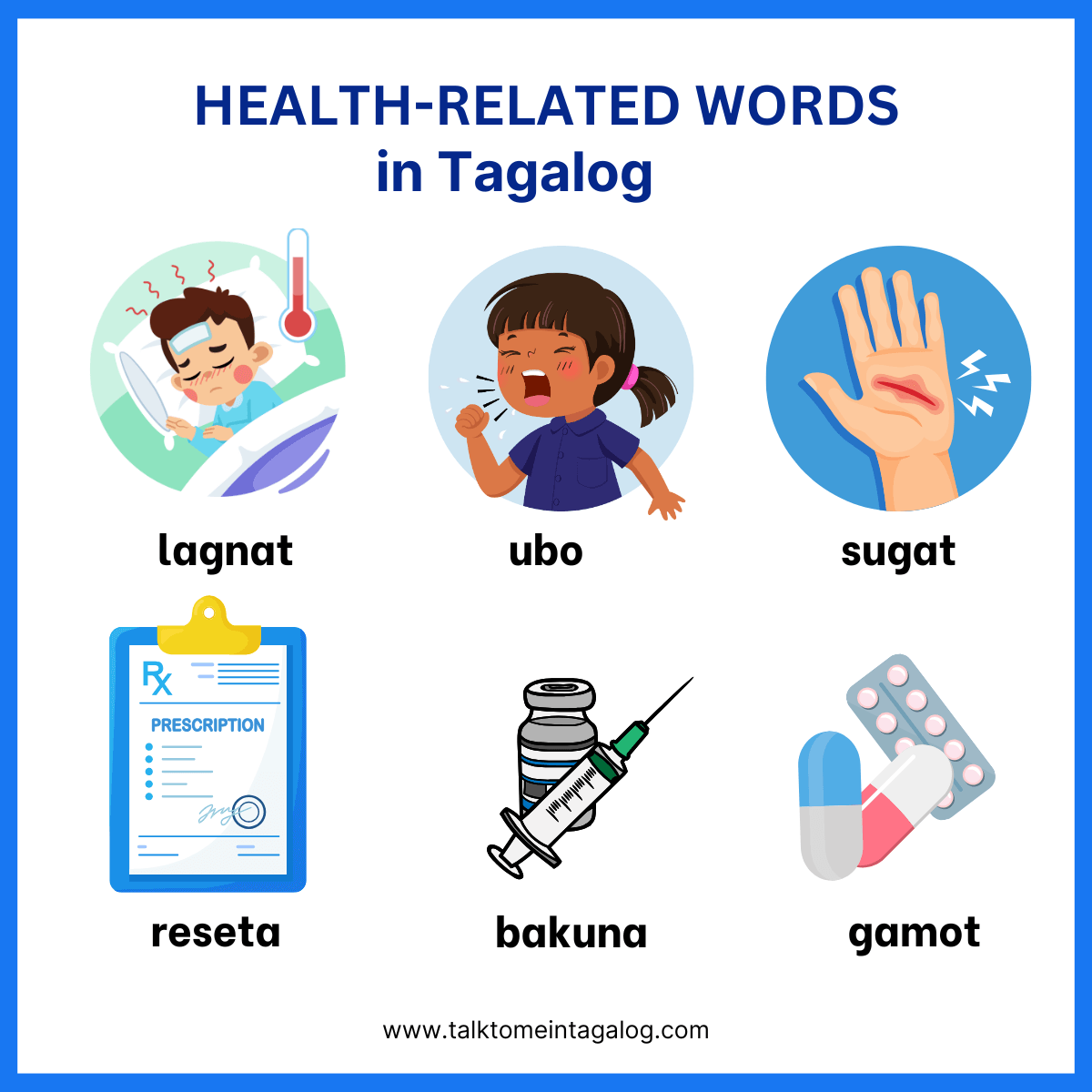 a poster of a health related words in Tagalog