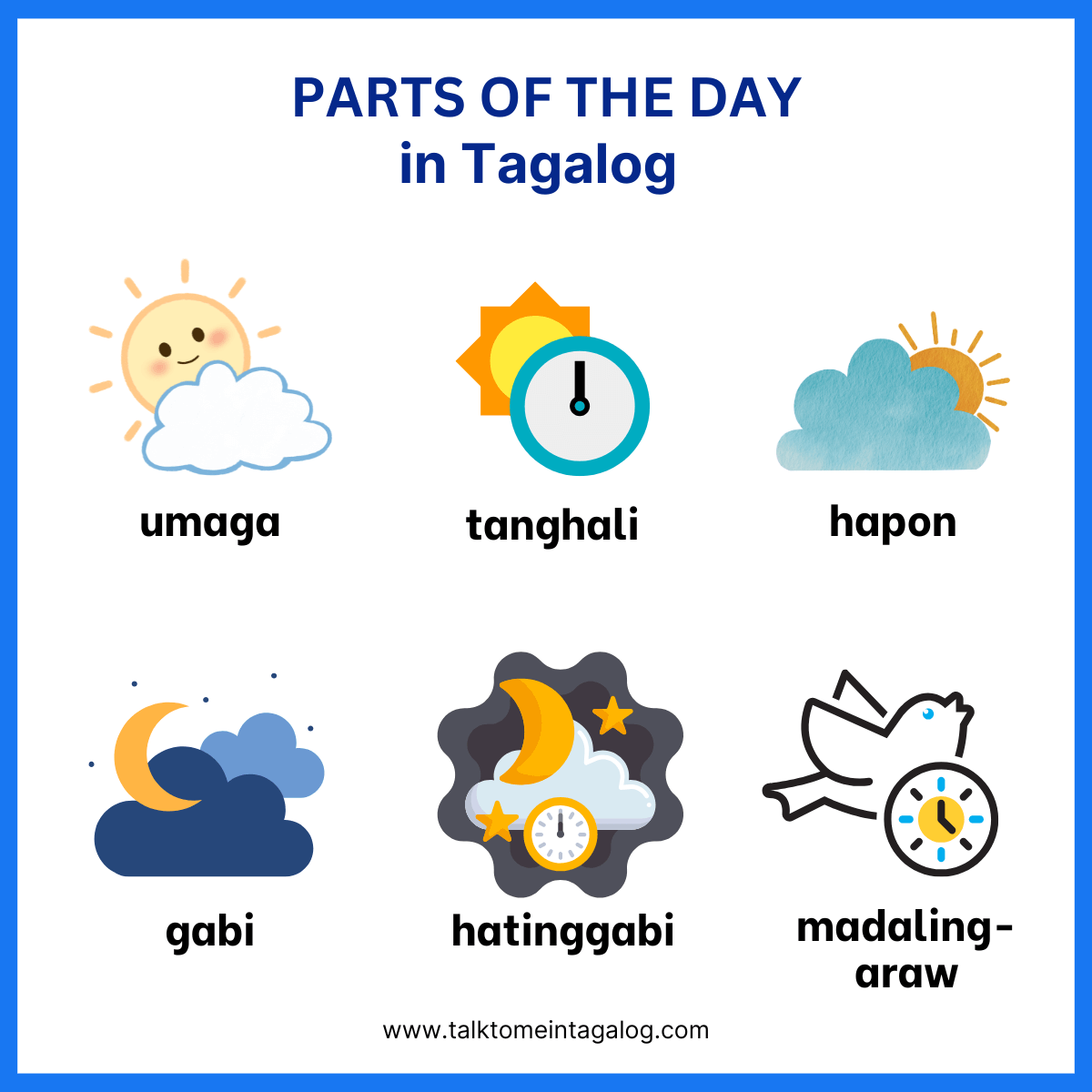 Parts of the Day in Tagalog with English translation and audio