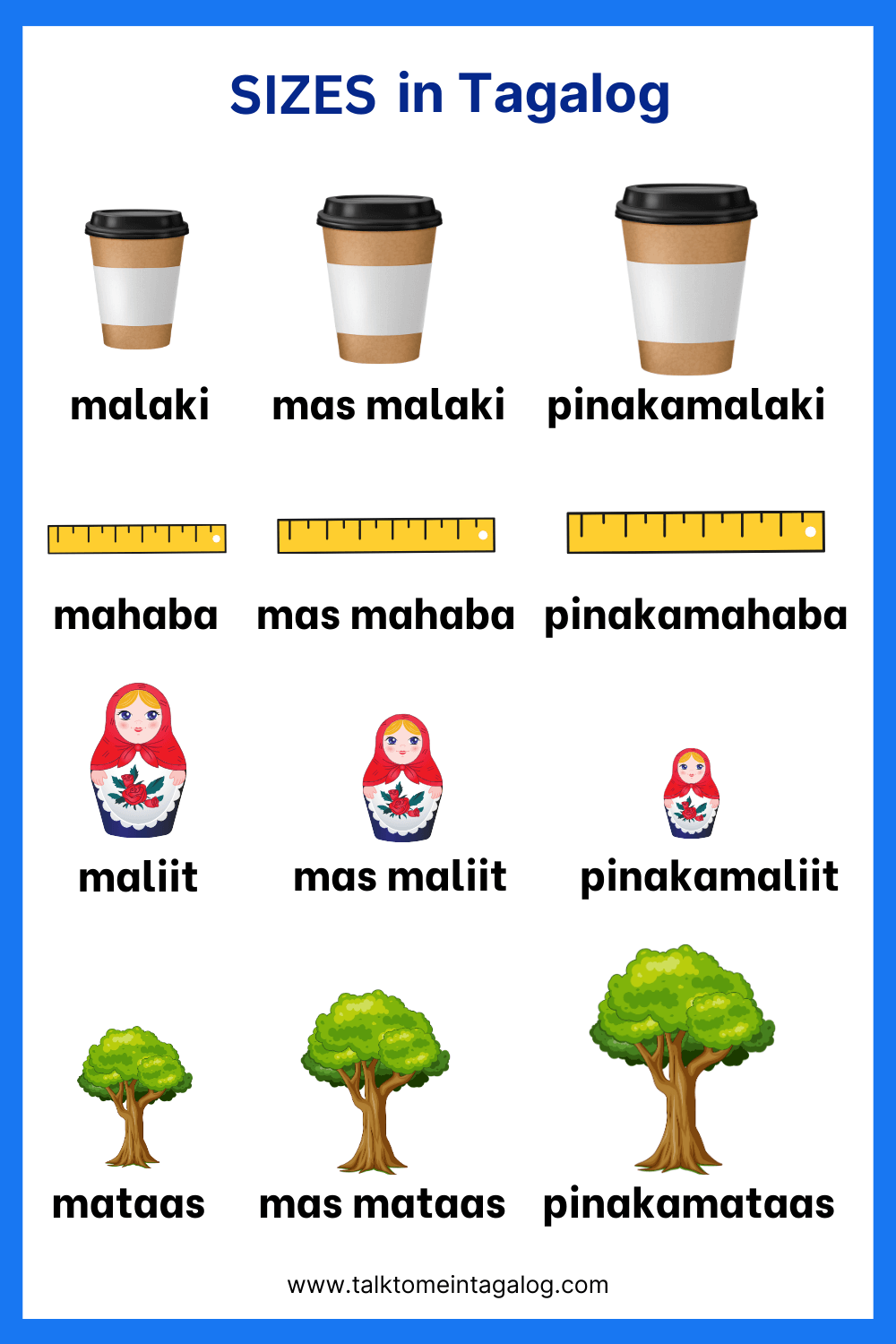 Sizes in Tagalog