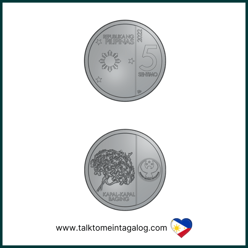 5-centavo Philippine coin made of copper-plated steel, featuring the Bangko Sentral ng Pilipinas logo and national design elements, currently used in everyday transactions in the Philippines.