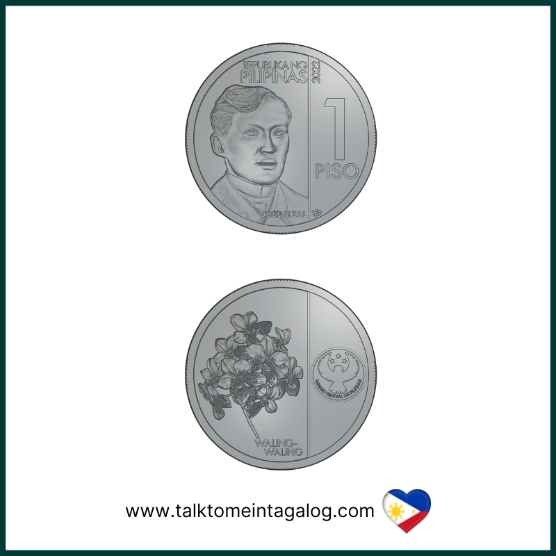 1 Philippine peso coin made of nickel-plated steel, featuring the Bangko Sentral ng Pilipinas logo and Philippine national symbols, currently used in the Philippines.