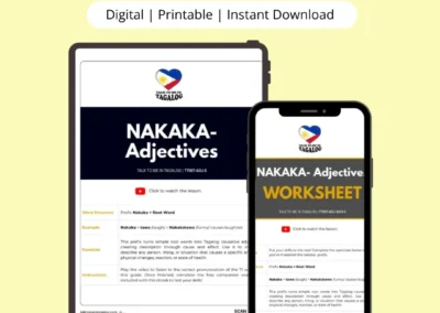 Tagalog grammar lesson PDF guide and worksheet for the prefix NAKAKA